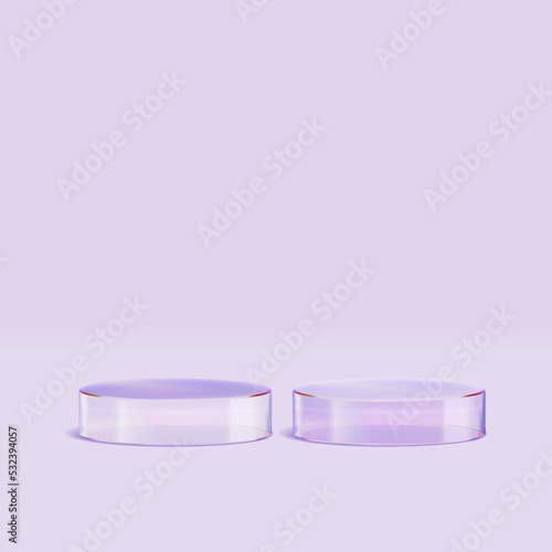 3d glass podium. Beauty product display cosmetic minimal scene. Vector cosmetic promotion stage.