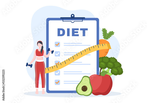 Weight Loss Template Hand Drawn Cartoon Flat Illustration of People Overweight doing Exercise, Training and Planning Diet for a Slim Body