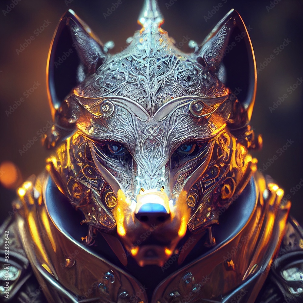 Wolf Portrait Wearing A Knight Armor 3D Design Wolf In A Medieval Wolf Portrait Wearing A Knight Armor 3D Design Wolf In A Medieval