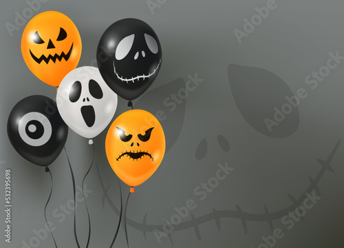 Halloween balloon set on dark background with Halloween pattern.