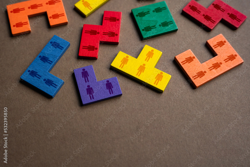 Obraz premium Segments of people of different professions and fields of work. Families as parts of society. Searching and hiring candidates. Human resource management. Marketing and market segmentation.