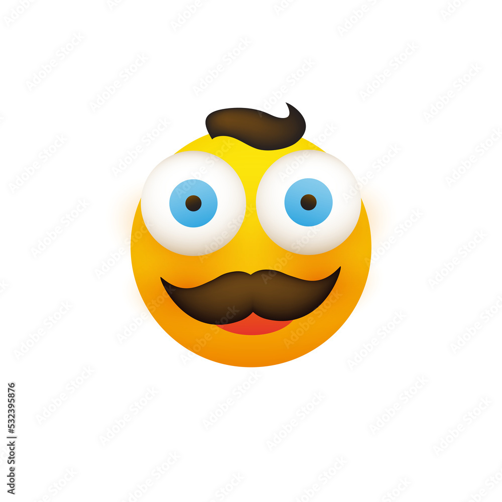 Surprised Male Emoji - Simple Emoticon with Pop Out Eyes, Hair and Mustache on Transparent Background
