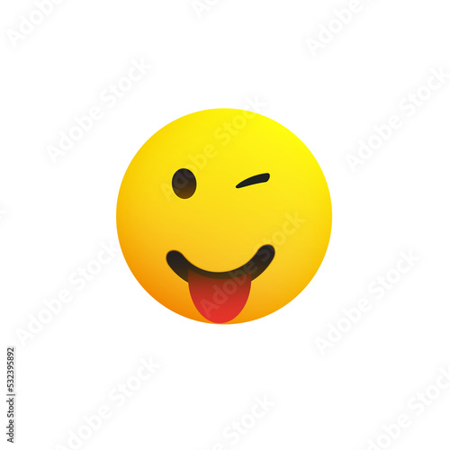 Smiling Emoji with Stuck Out Tongue - Simple Happy Emoticon on Transparent Background 