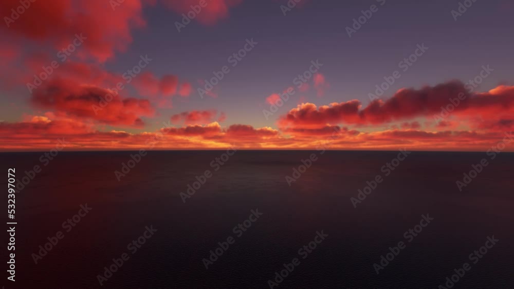 Aerial shot at sunset flying over the sea below the clouds Aerial shot at sunset flying over the sea below the clouds