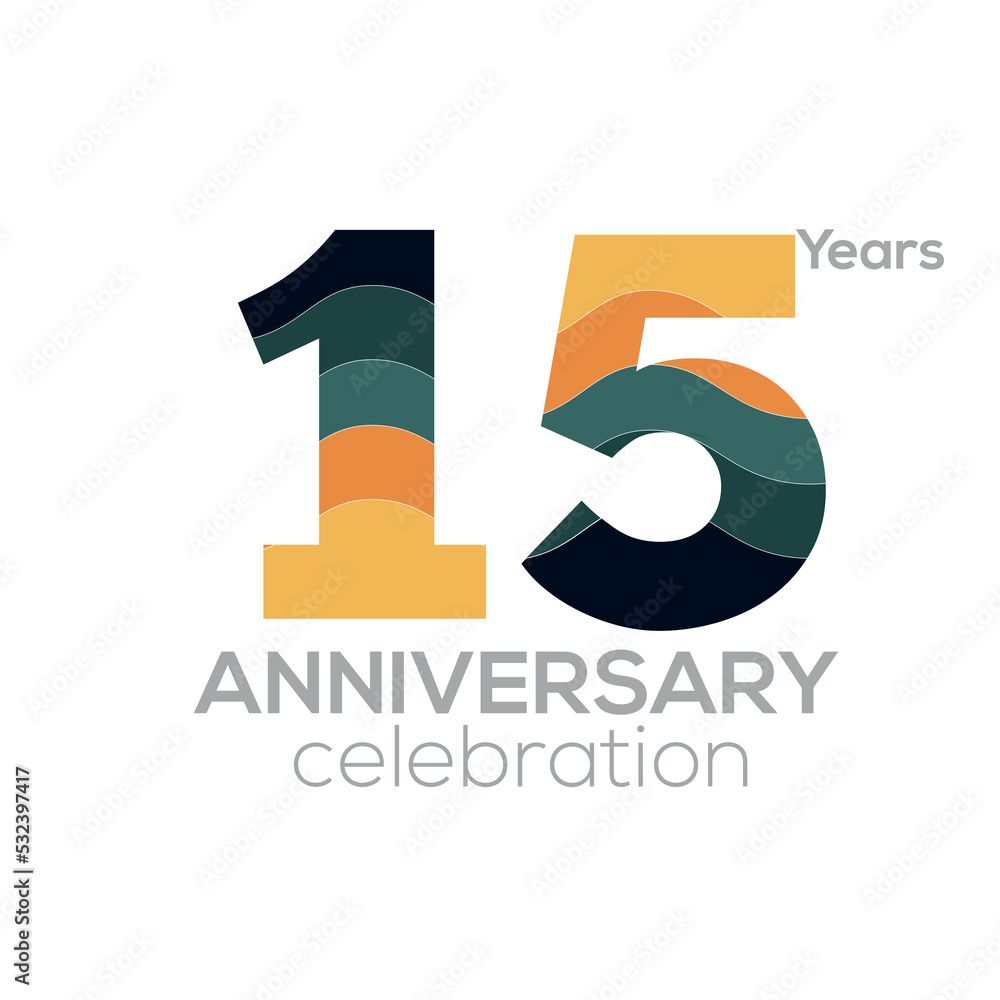 15th Anniversary Logo Design, Number 15 Icon Vector Template.Minimalist Color Palettes 15th Anniversary Logo Design, Number 15 Icon Vector Template.Minimalist Color Palettes