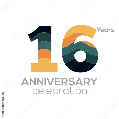 16th Anniversary Logo Design, Number 16 Icon Vector Template.Minimalist Color Palettes