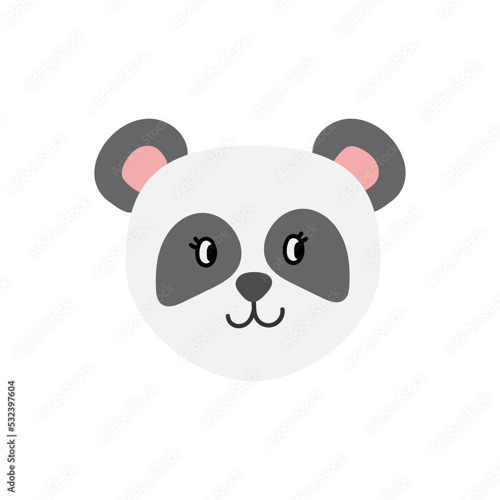 Hand drawn cute panda. Childish animal white bear with grey eyes and pink ears. Hand drawn cute panda. Childish animal white bear with grey eyes and pink ears.