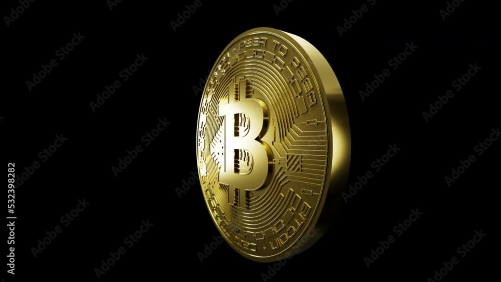 Bitcoin crypto currency gold coin spinning loop animation isolated Alpha. Coin. Blockchain technology. Bitcoin mining. Crypto. Digital currency. Decentralized. Stock market. Coin market.