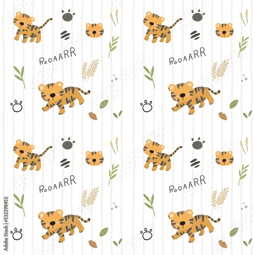 Cute tiger seamless pattern design illustration printable for kids fabric