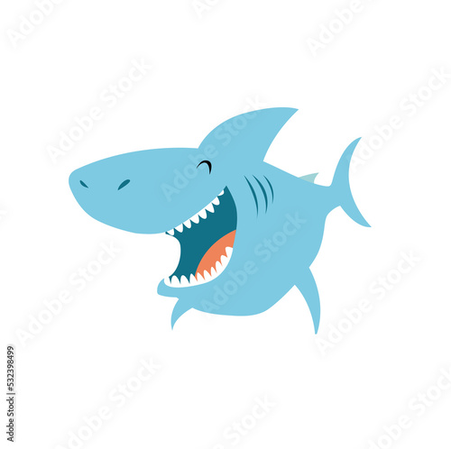 Cute shark. Sea animal. Funny cartoon shark. Cartoon character. shark laughing