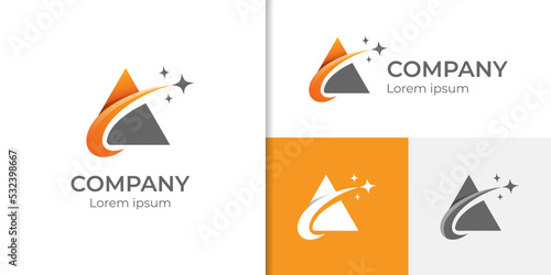 modern logo design of abstract triangle swoosh, letter A with road and plane symbol, triangle agency travel icon logo illustration