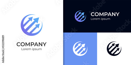 growth arrow business finance vector logo, global arrow graph graphic logo with circle icon design, Business Consulting logo design
