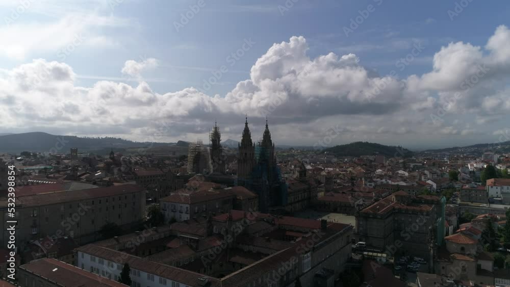Aerial View Santiago de Compostela Cathedral and City Spain 4k. Aerial View Santiago de Compostela Cathedral and City Spain 4k.