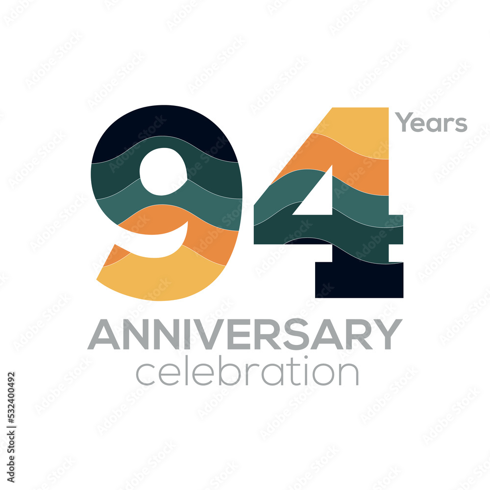 94th Anniversary Logo Design, Number 94 Icon Vector Template.Minimalist Color Palettes 94th Anniversary Logo Design, Number 94 Icon Vector Template.Minimalist Color Palettes