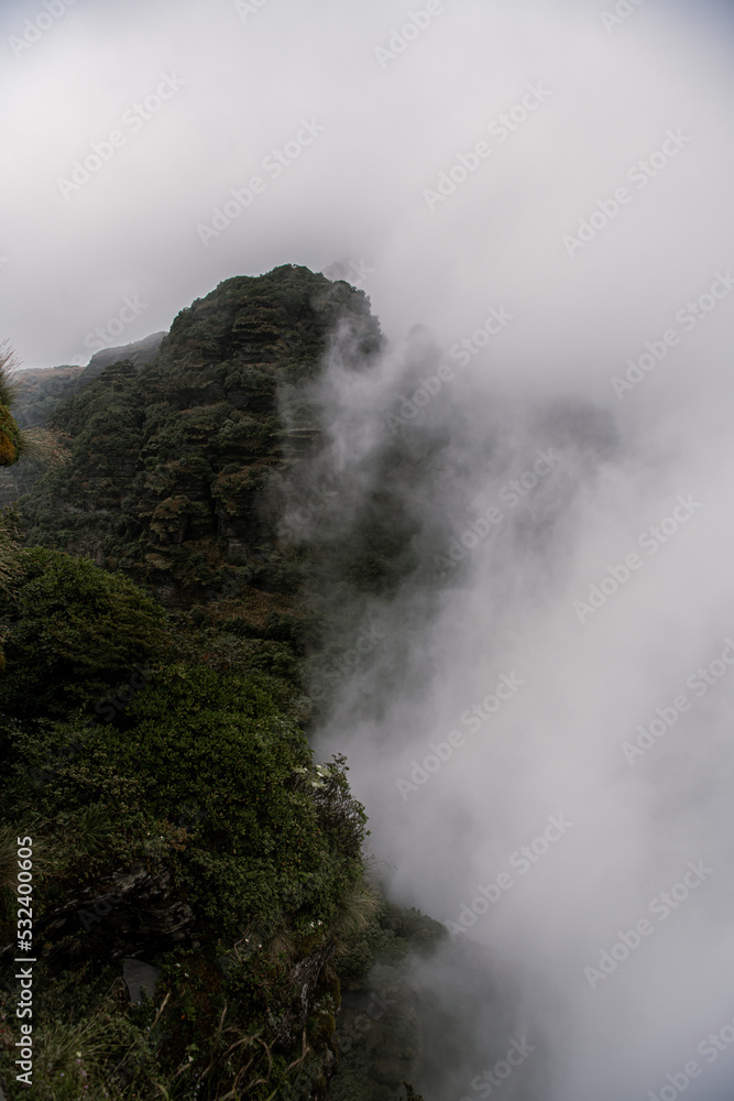 Fanjingshan, Mount Fanjing Nature Reserve - Sacred Mountain of Chinese Buddhism in Guizhou Province, China. UNESCO World Heritage List - China National Parks, Summit View, Sea of Clouds and forest