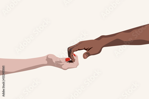 male black hand and female white hand friends and support