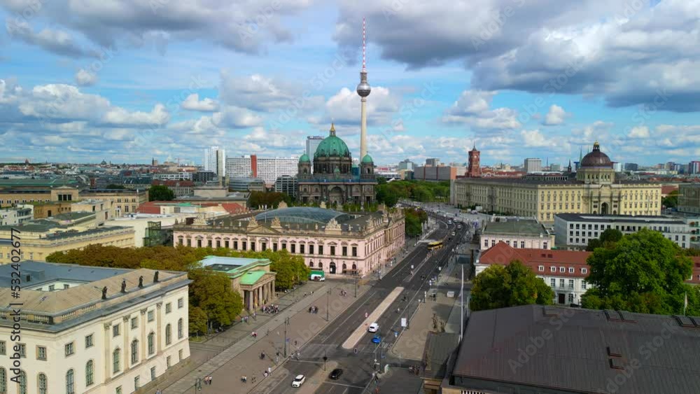 Wonderful aerial view flight panorama overview drone
of Humboldt Forum, German Historical Museum, New guard, TV Tower in Berlin Germany at summer day 2022. 4k Marnitz Cinematic from above Wonderful aerial view flight panorama overview drone
of Humboldt Forum, German Historical Museum, New guard, TV Tower in Berlin Germany at summer day 2022. 4k Marnitz Cinematic from above
