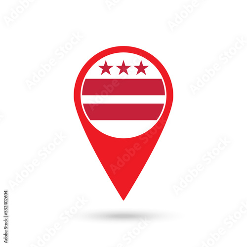 Map pointer with flag of District of Columbia. Vector illustration.