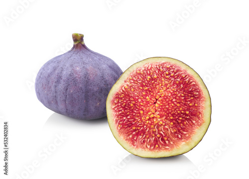 Fresh fig fruits, whole and cross section with seed isolated on white background 