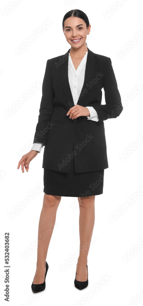 Full length portrait of hostess in uniform on white background Full length portrait of hostess in uniform on white background