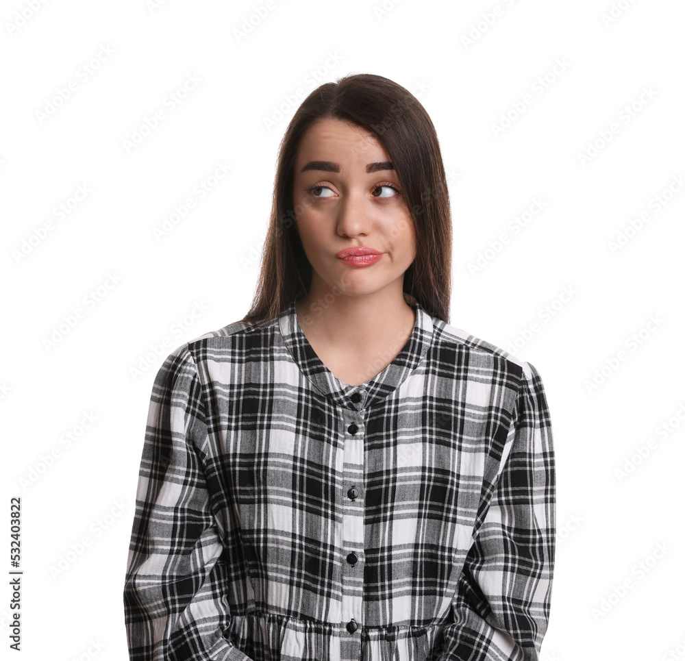 Portrait of emotional young woman on white background. Personality concept Portrait of emotional young woman on white background. Personality concept