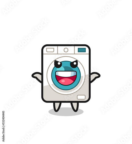 the illustration of cute washing machine doing scare gesture