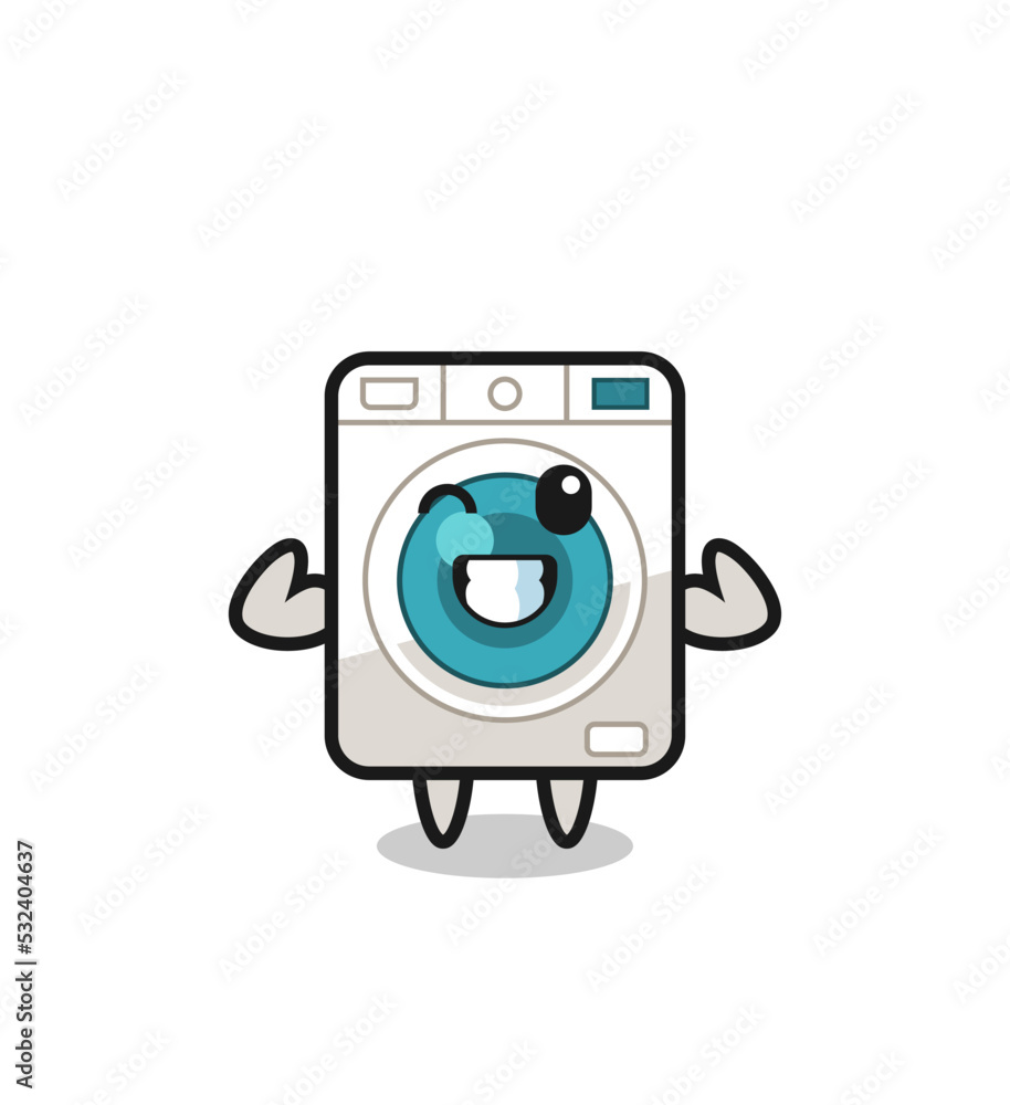 the muscular washing machine character is posing showing his muscles the muscular washing machine character is posing showing his muscles