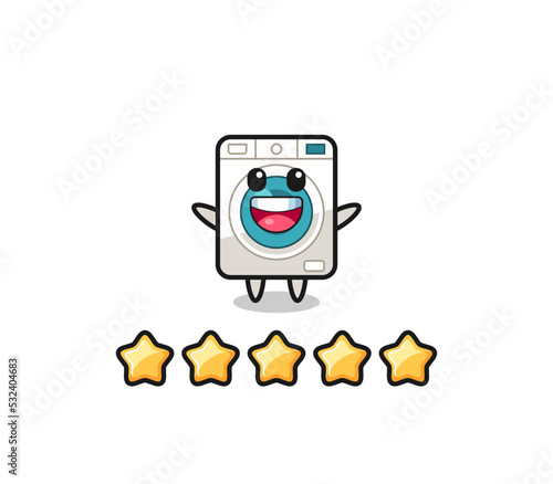 the illustration of customer best rating, washing machine cute character with 5 stars