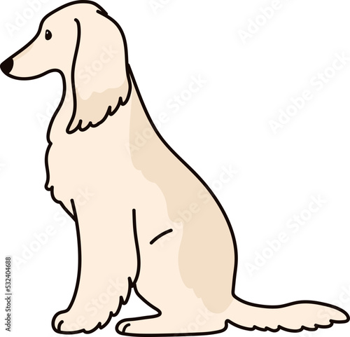 Simple and adorable Afghan Hound illustration sitting in side view