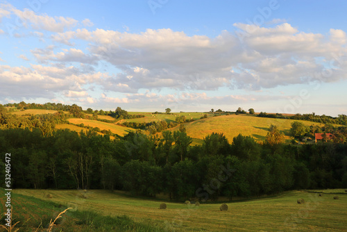 Countryside landscape on a summer evening in the Tarn department, Occitanie, southwestern France.
