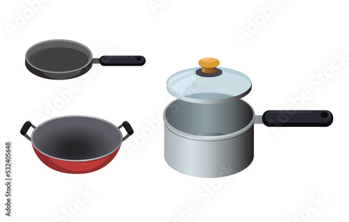 cookware pot and pan collection set illustration vector