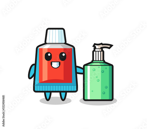 cute toothpaste cartoon with hand sanitizer