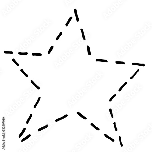 Hand drawn sketch of a stitches star on a white background