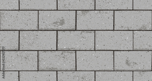 Seamless pattern of pavement with interlocking textured bricks. Vector pathway texture top view. Outdoor concrete slab sidewalk. Cobblestone footpath or patio. Concrete block floor