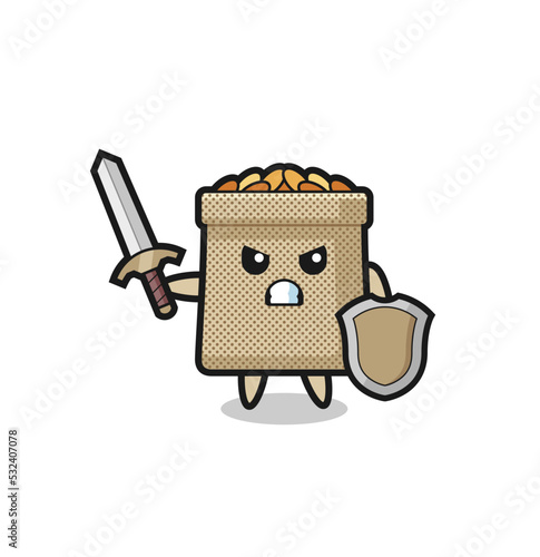cute wheat sack soldier fighting with sword and shield