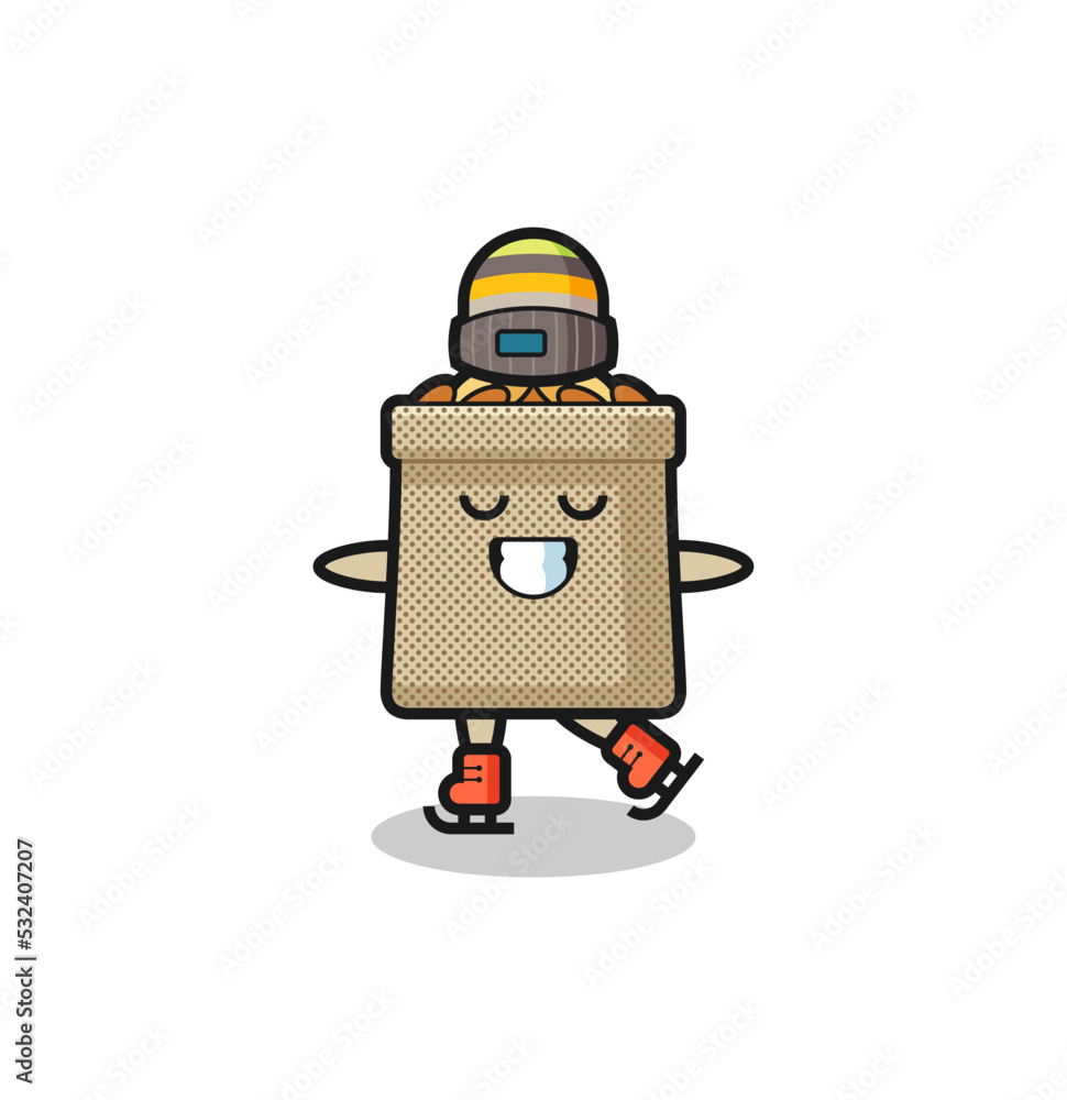 wheat sack cartoon as an ice skating player doing perform wheat sack cartoon as an ice skating player doing perform