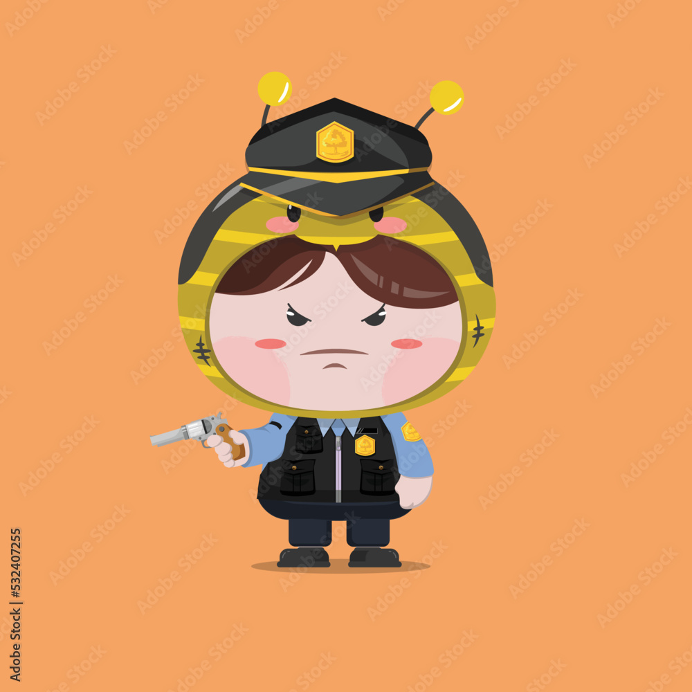A little boy wearing police bee costume A little boy wearing police bee costume