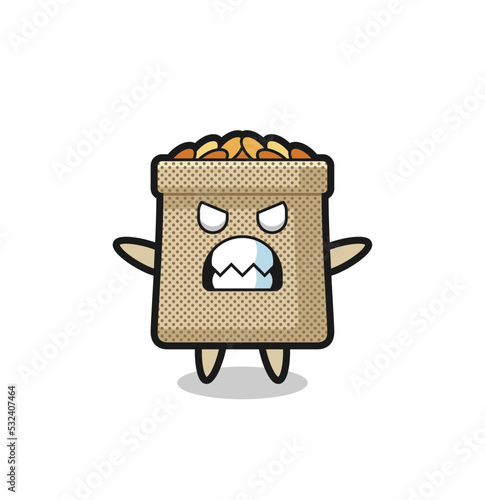 wrathful expression of the wheat sack mascot character