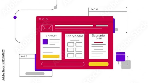 Commercial production: tritment, storyboard, scenario plan. Animated rendering of the 3 commercial production product: tritment, storyboard, scenario plan.