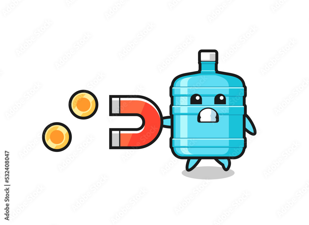the character of gallon water bottle hold a magnet to catch the gold coins the character of gallon water bottle hold a magnet to catch the gold coins
