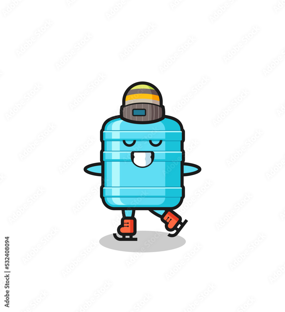 Fototapeta premium gallon water bottle cartoon as an ice skating player doing perform