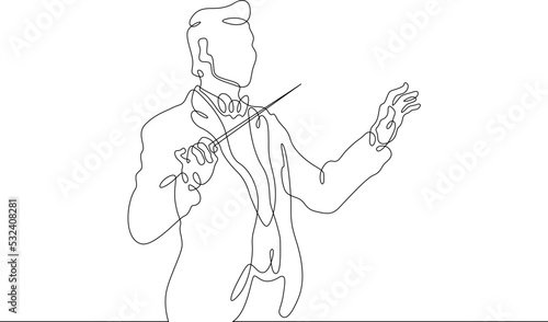 One continuous line.Call centre.Male call center operator. Handling calls and messages. Operator with phone and computer. Manager in headphones with microphoneOne continuous line is drawn on a white b