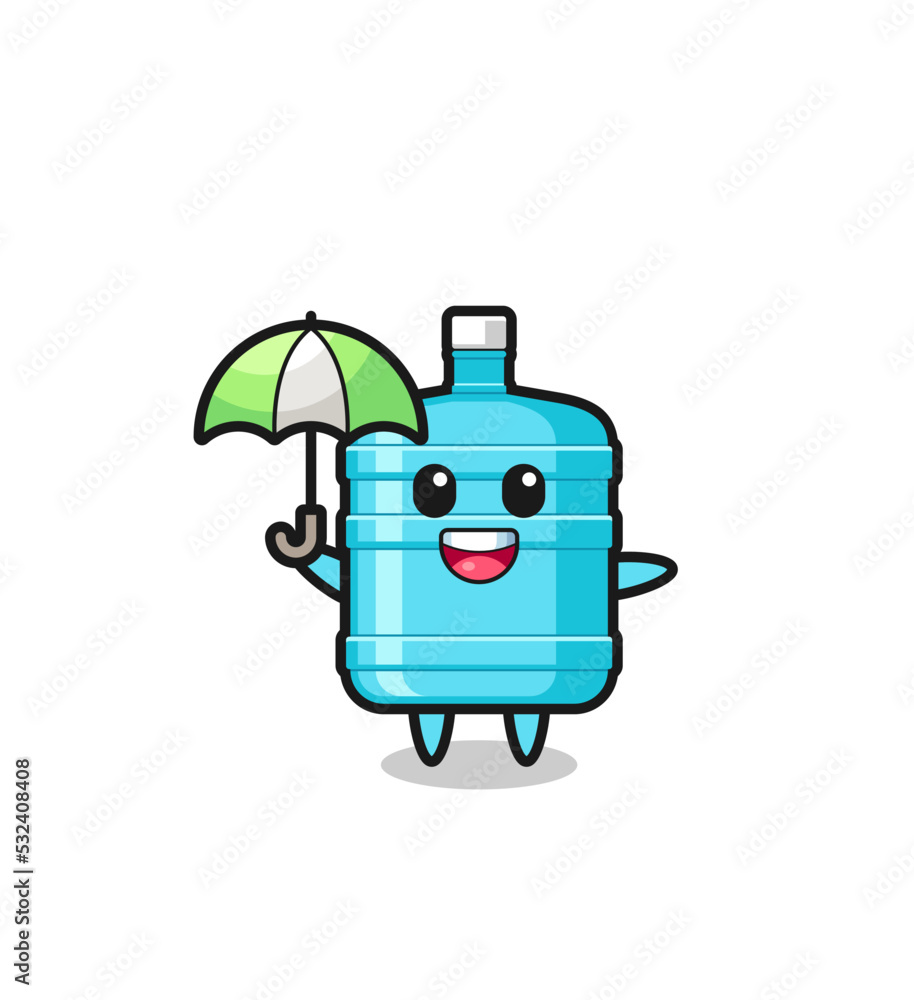 cute gallon water bottle illustration holding an umbrella