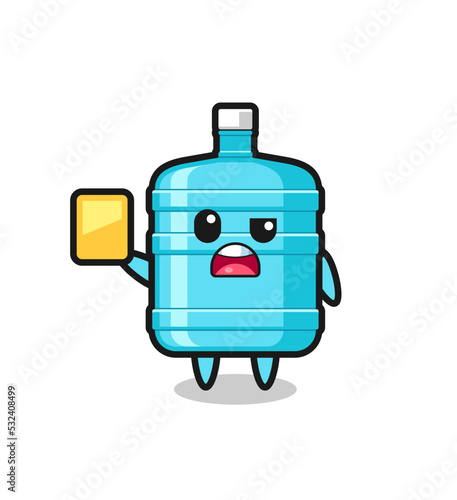 cartoon gallon water bottle character as a football referee giving a yellow card