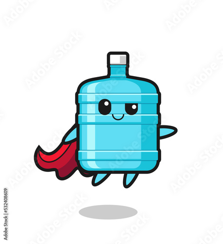 cute gallon water bottle superhero character is flying