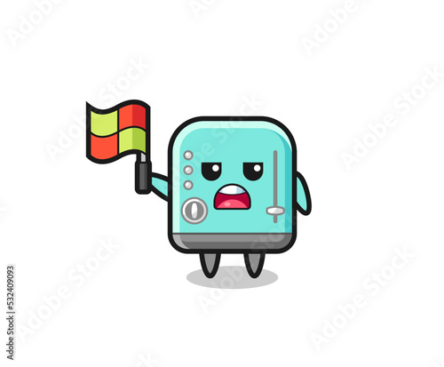 toaster character as line judge putting the flag up