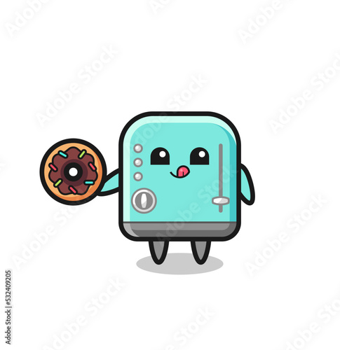 illustration of an toaster character eating a doughnut