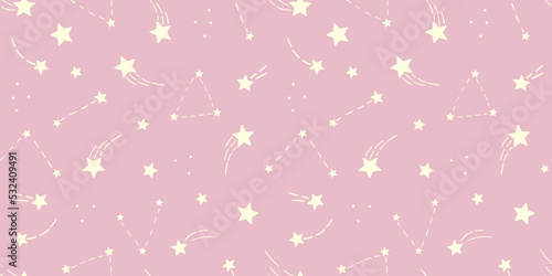 Pink and yellow star pattern, cute pink sky wallpaper, repeat background