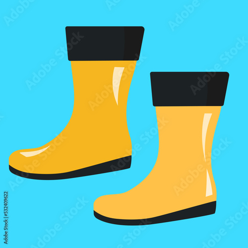 Yellow rubber boots, illustration, vector, cartoon