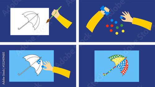 applique umbrella from pieces of colored paper